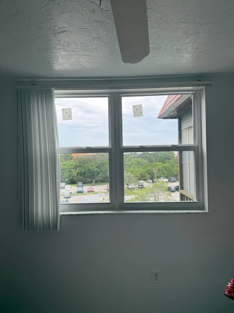 Finished impact window replacement in a bedroom in Plantation, FL